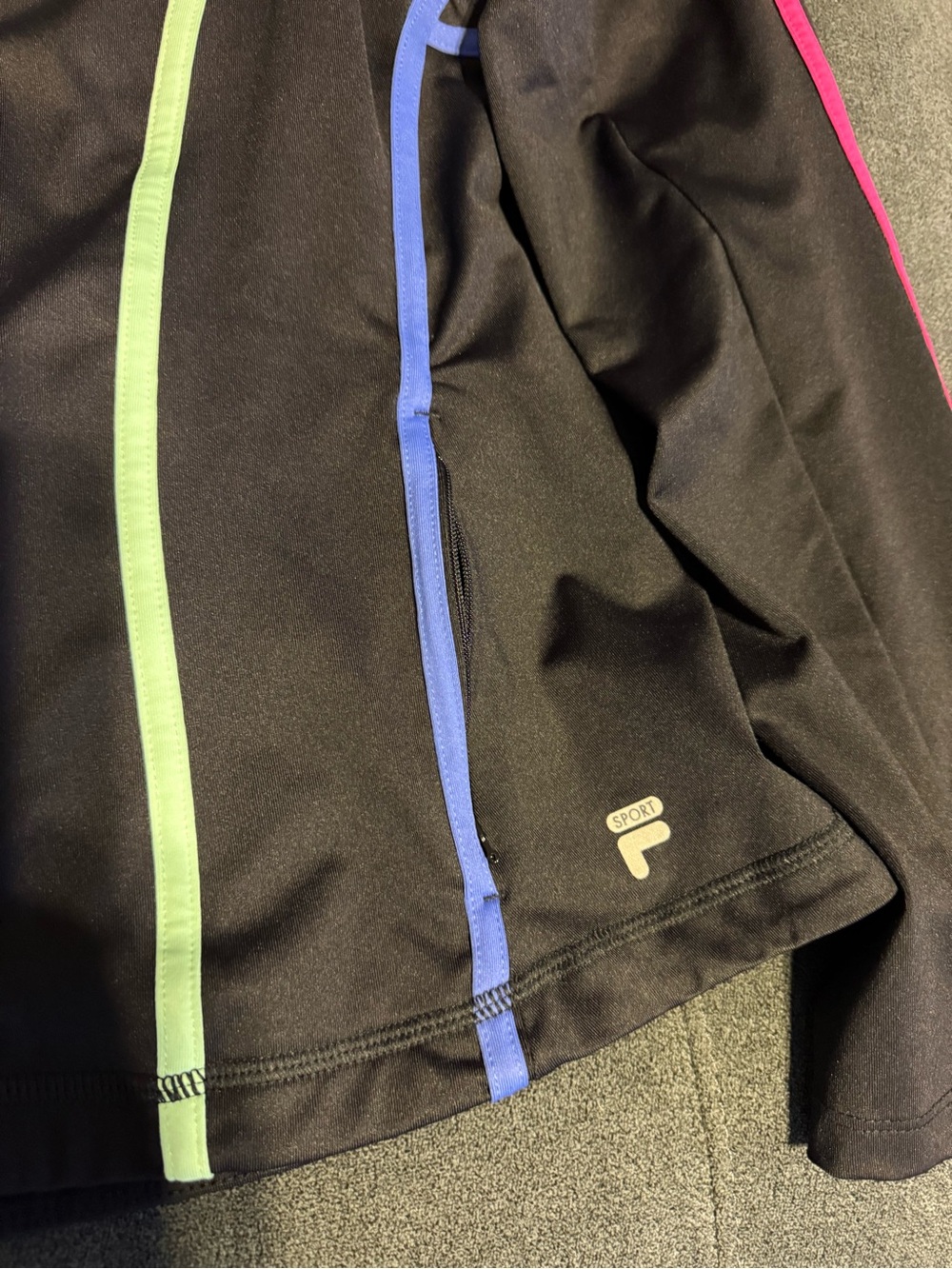 FILA Women’s Black Zip-Up Workout Jacket with Pink, Green & Blue Neon Piping - Picture 9 of 12